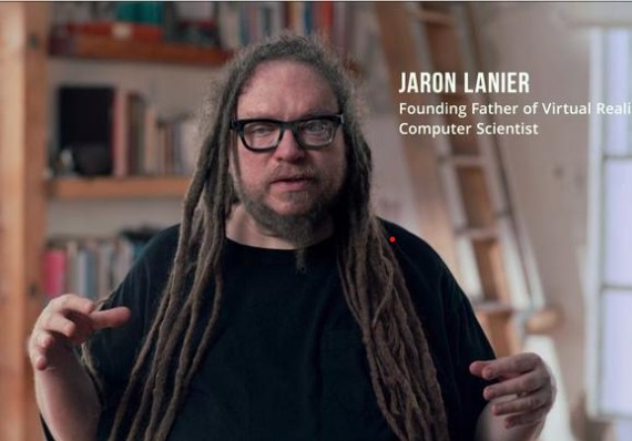 Jaron Lanier hizketan, liburutegi baten aurrean